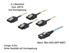 Mini SAS Anschluss Kabel intern / SFF-8087 auf 4x SATA...