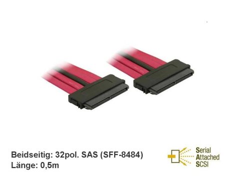 SAS connection cable internal / both ends 32pin SFF-8484 / 0,5m